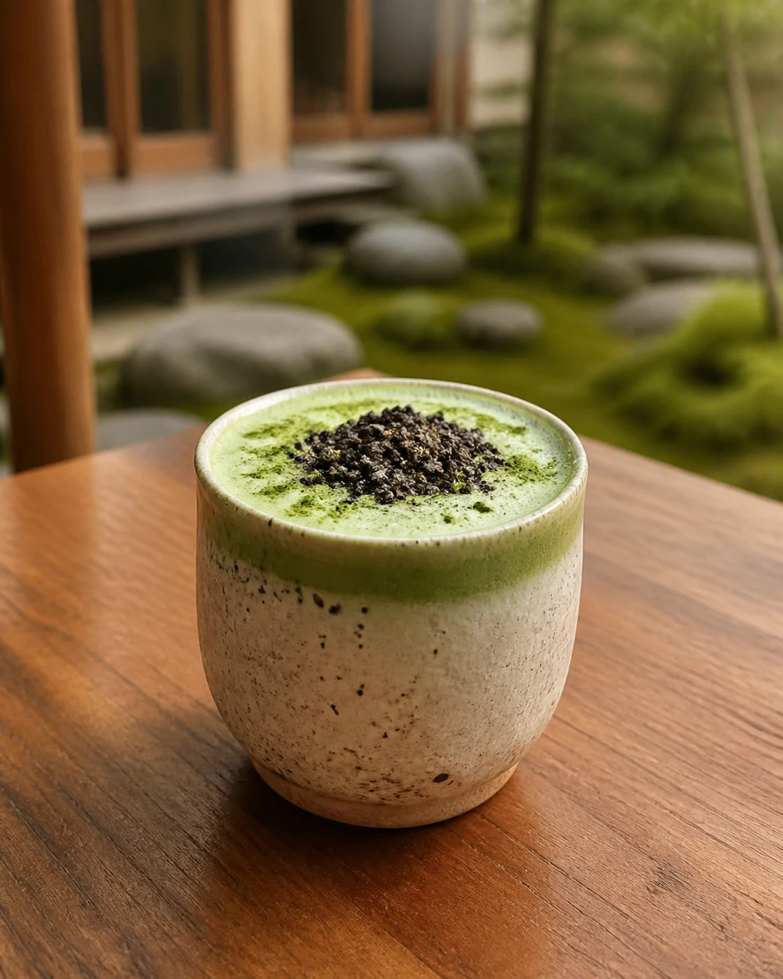 งาดำมัทฉะลาเต้ เสิร์ฟที่ UJI Matcha Tea House